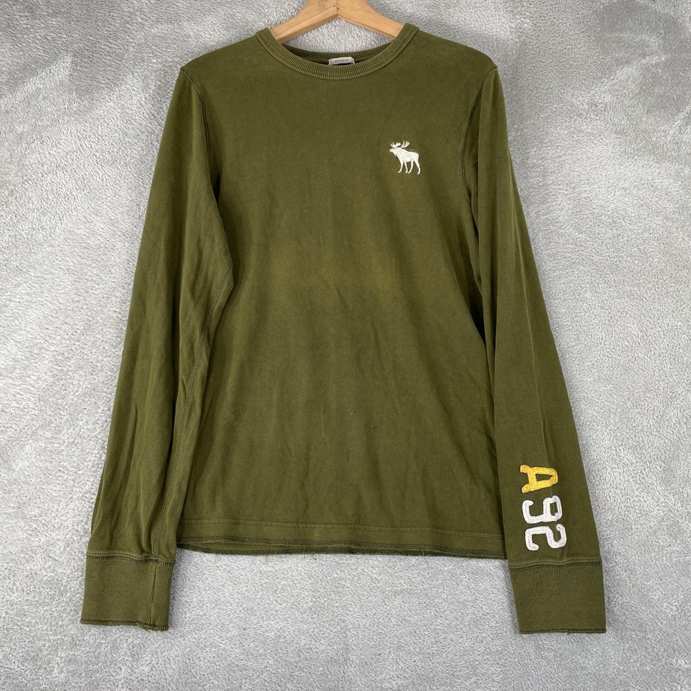 Abercrombie & Fitch Shirt Mens Medium Green Y2K Muscle Fit Moose Applique Faded